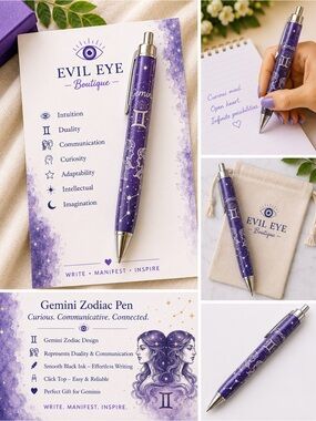 Gemini Zodiac Pen - Purple Celestial Design